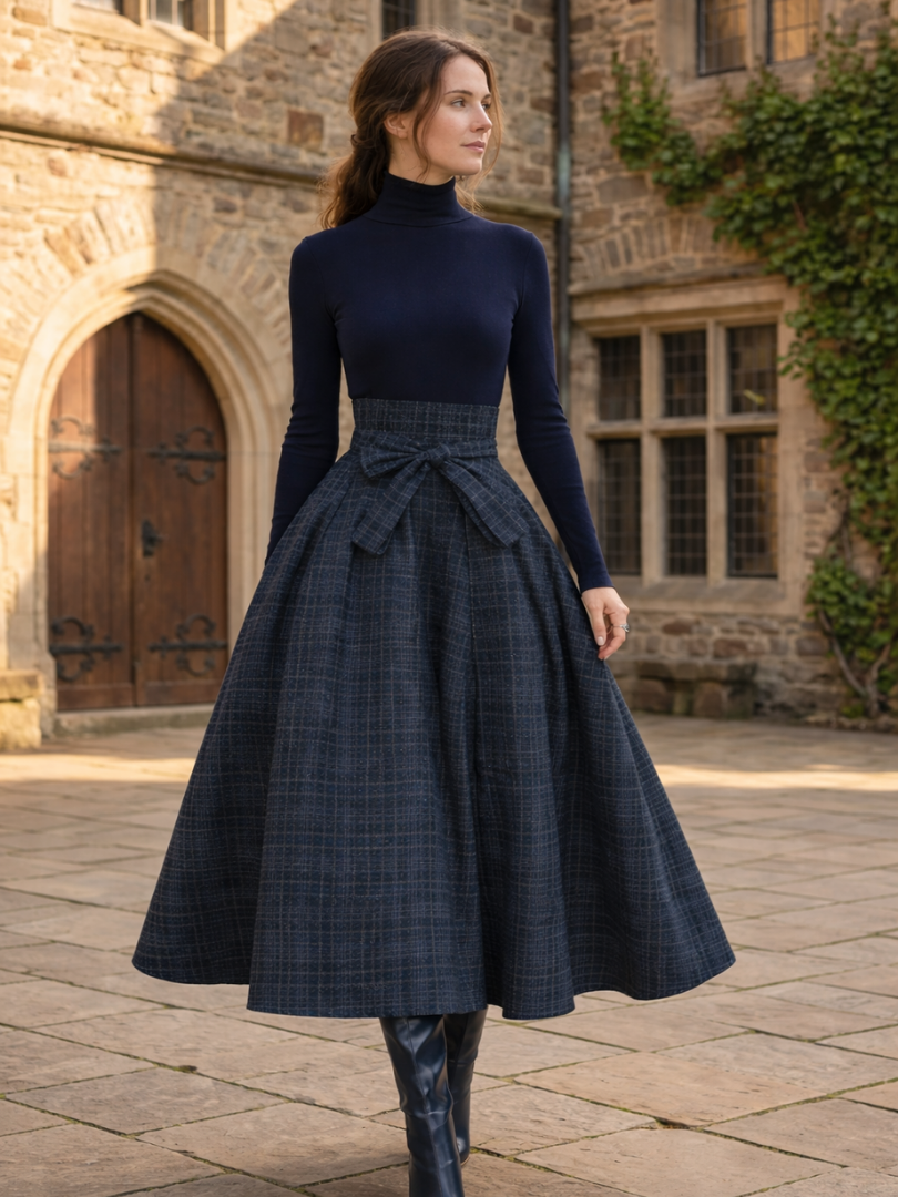 Elena | Knit Top and Plaid Maxi Skirt Set