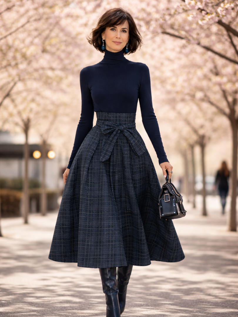 Elena | Knit Top and Plaid Maxi Skirt Set