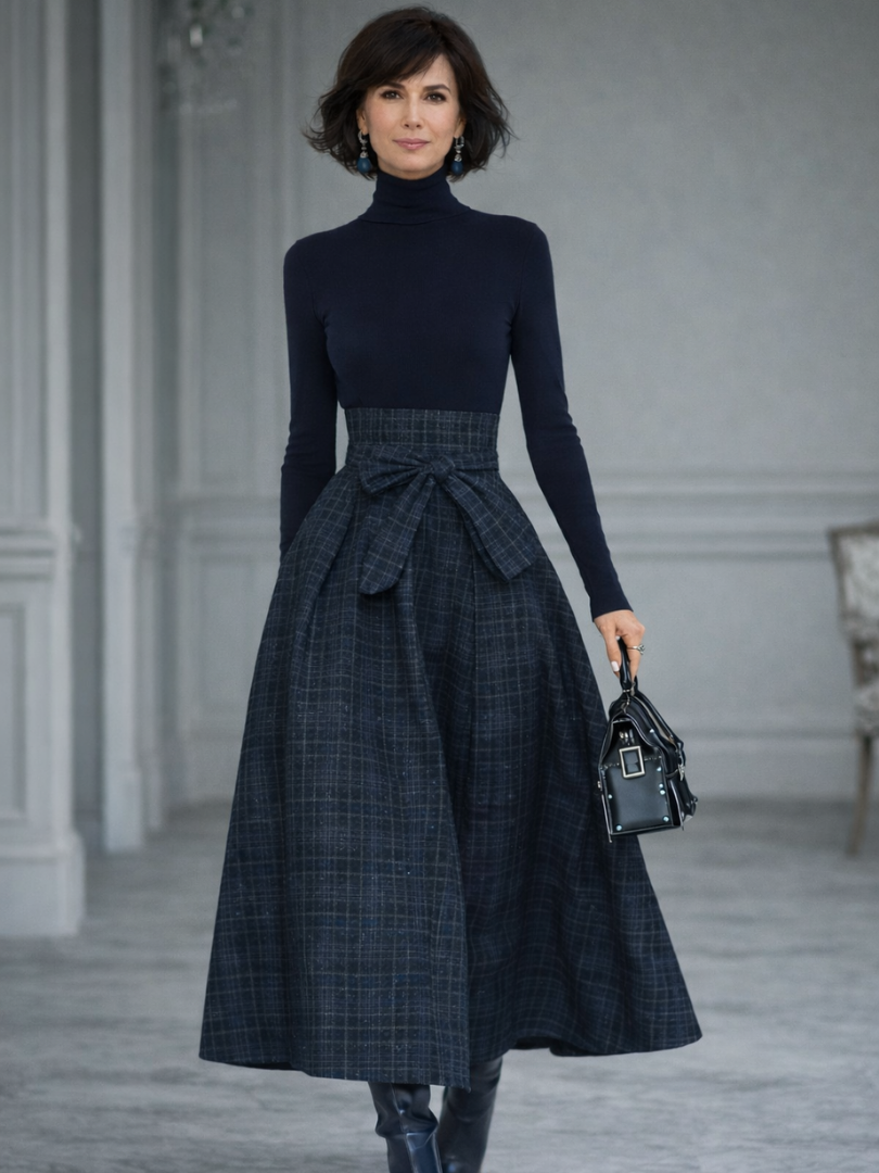 Elena | Knit Top and Plaid Maxi Skirt Set