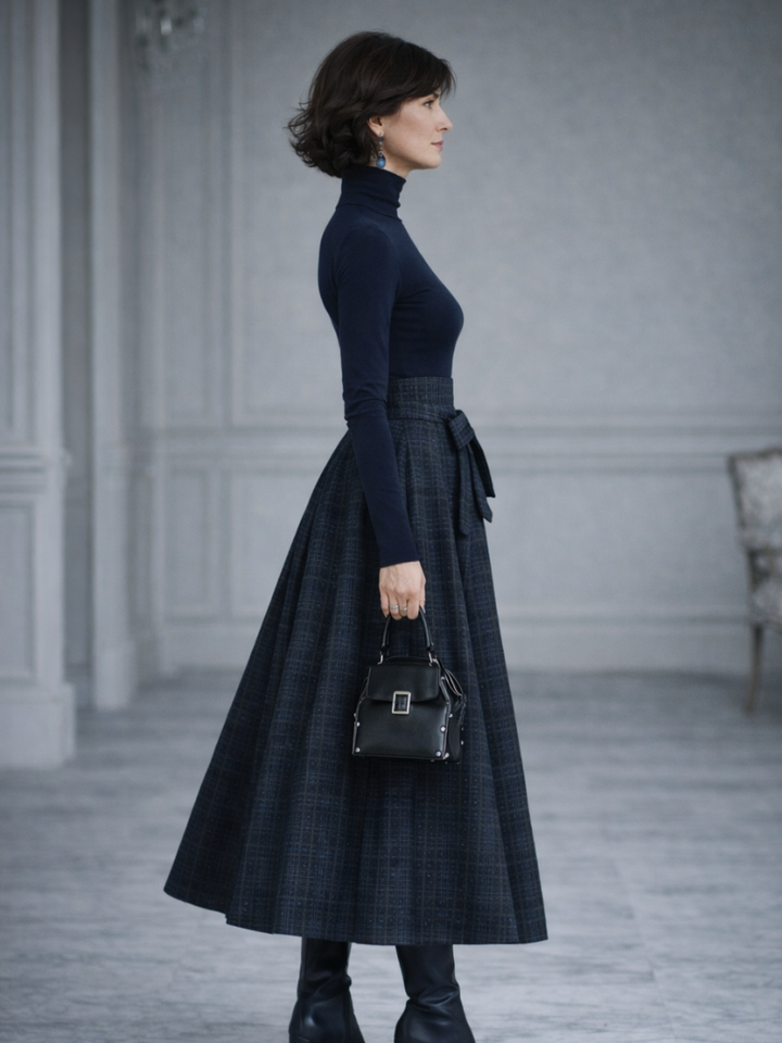 Elena | Knit Top and Plaid Maxi Skirt Set
