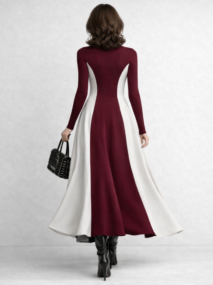 Arden | Sculpted Contrast Turtleneck Maxi Dress