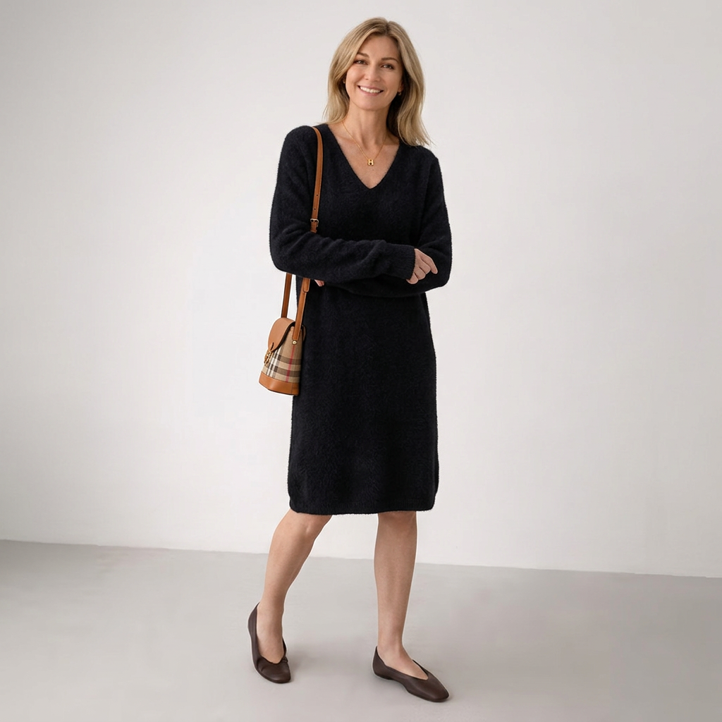 Lena | Relaxed V-neck Knit Midi Dress