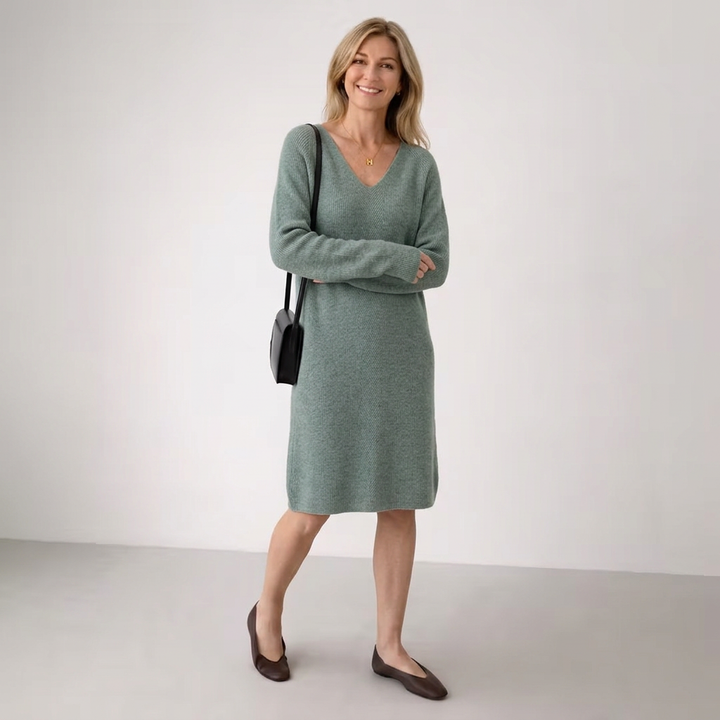 Lena | Relaxed V-neck Knit Midi Dress
