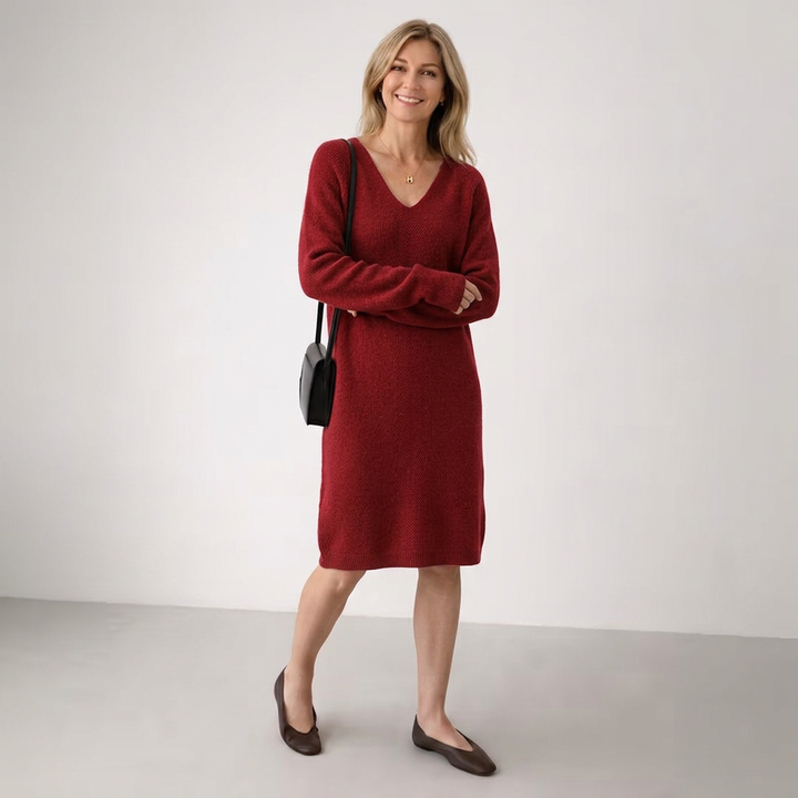 Lena | Relaxed V-neck Knit Midi Dress