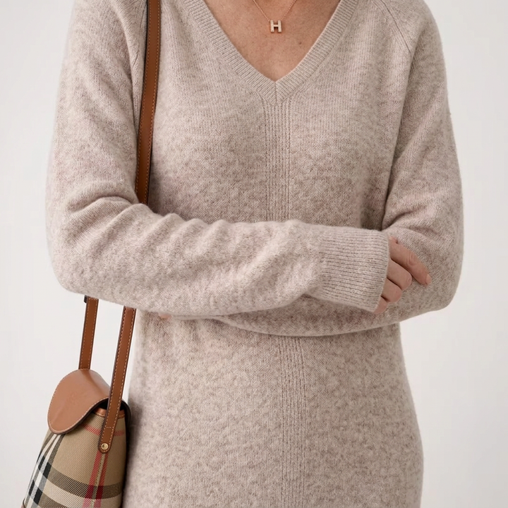 Lena | Relaxed V-neck Knit Midi Dress