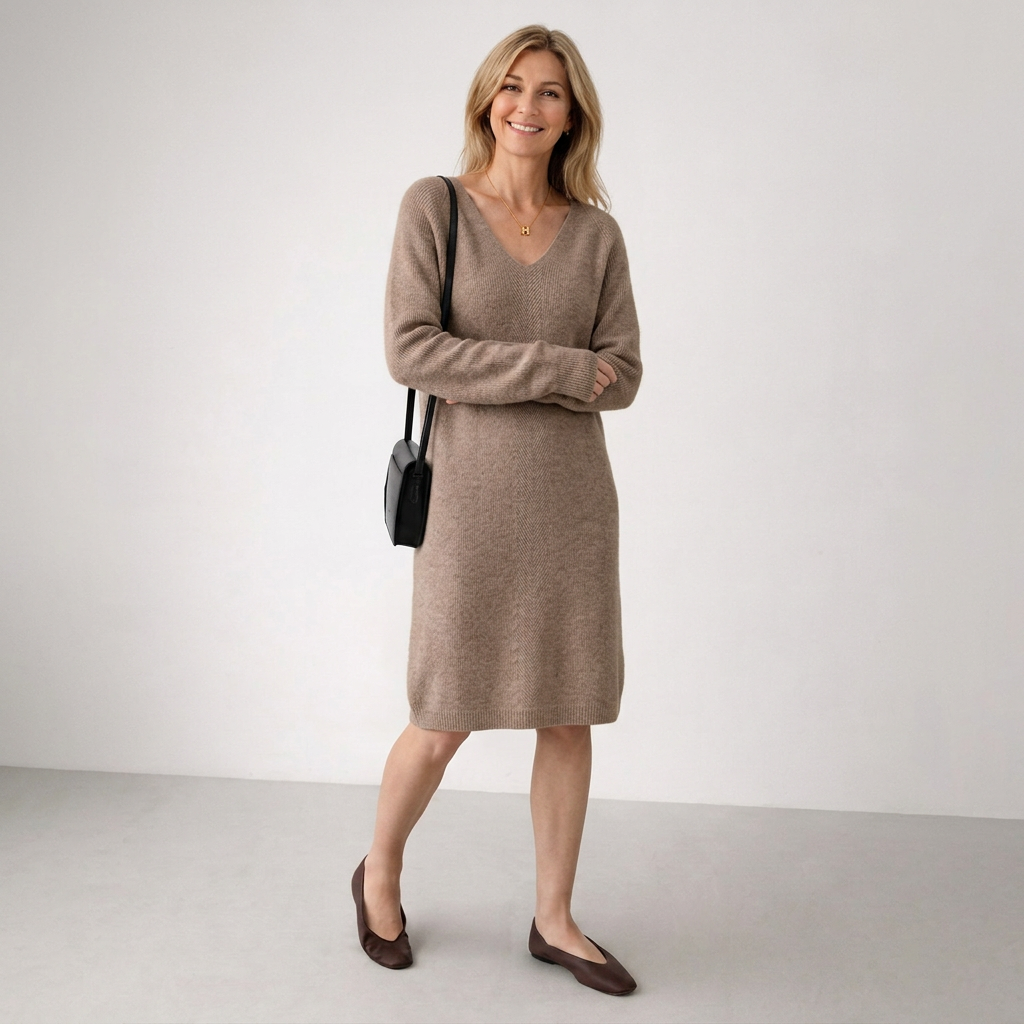 Lena | Relaxed V-neck Knit Midi Dress