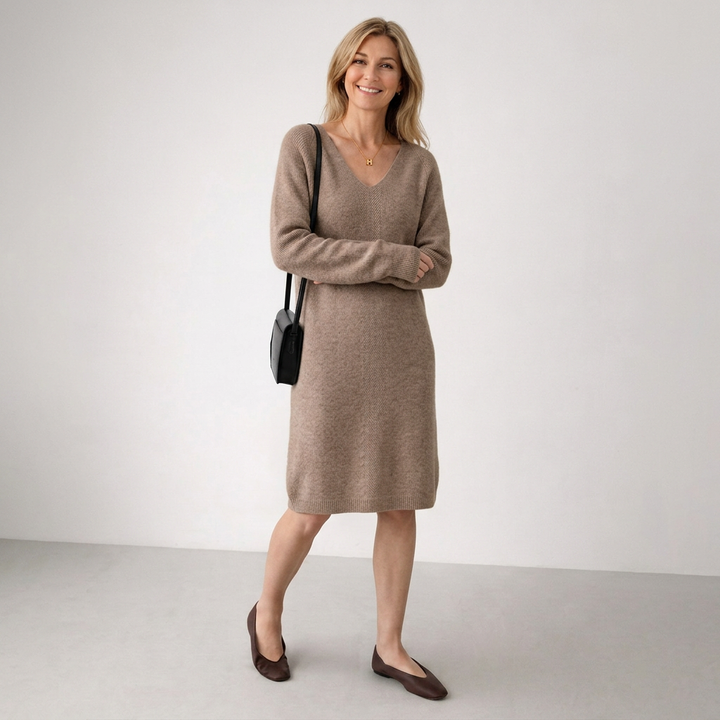 Lena | Relaxed V-neck Knit Midi Dress