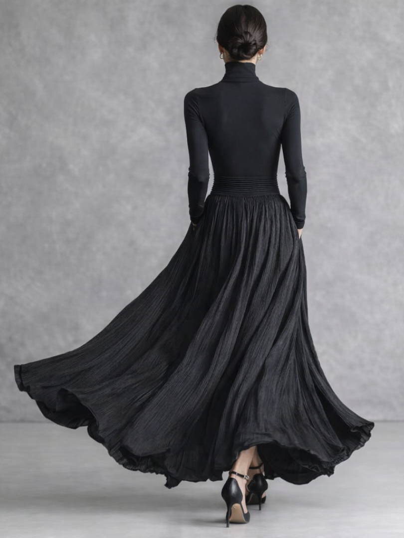 Isla | Pleated Full Skirt Turtleneck Maxi Dress