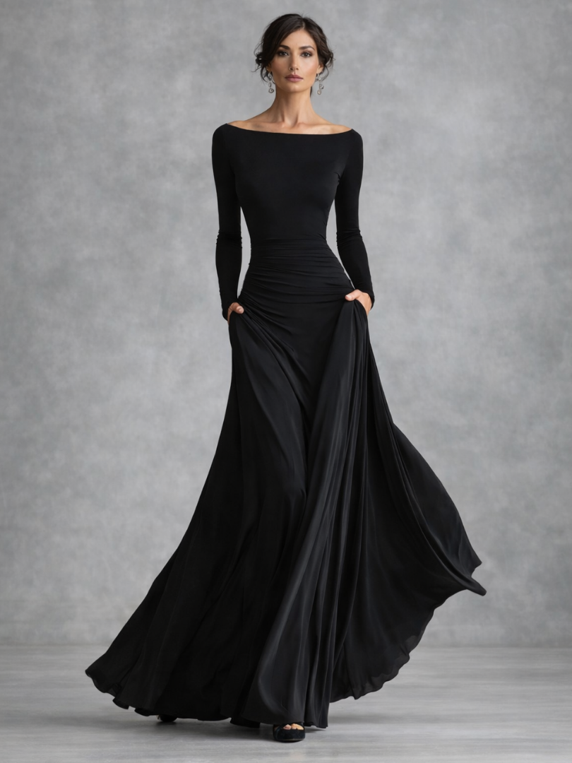 Maris | Draped Long Sleeve Maxi Dress