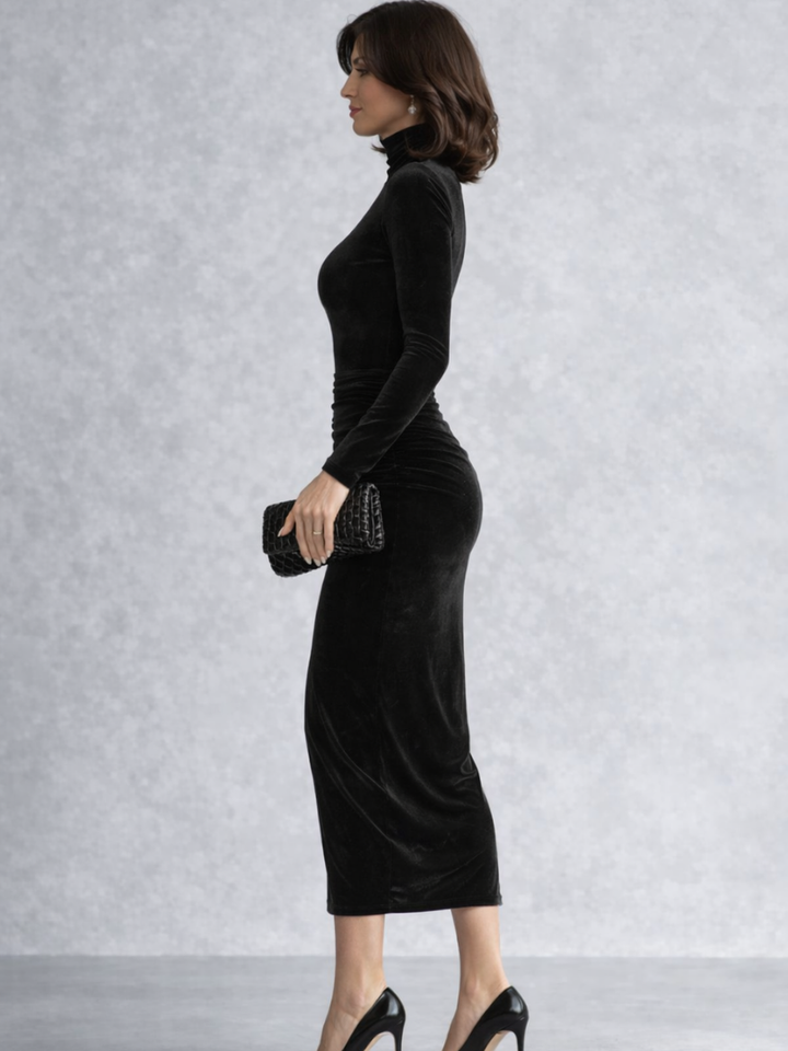 Camille | Ruched Velvet Midi Dress
