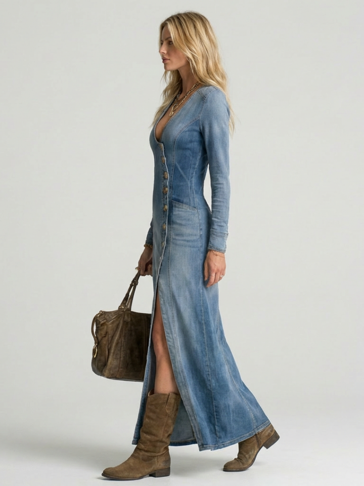 Sienna | Button Front Denim Maxi Dress